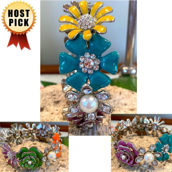 unbranded Jewelry - 💼New elegant multi color enamel florals rhinestone faux pearl chunky bracelet